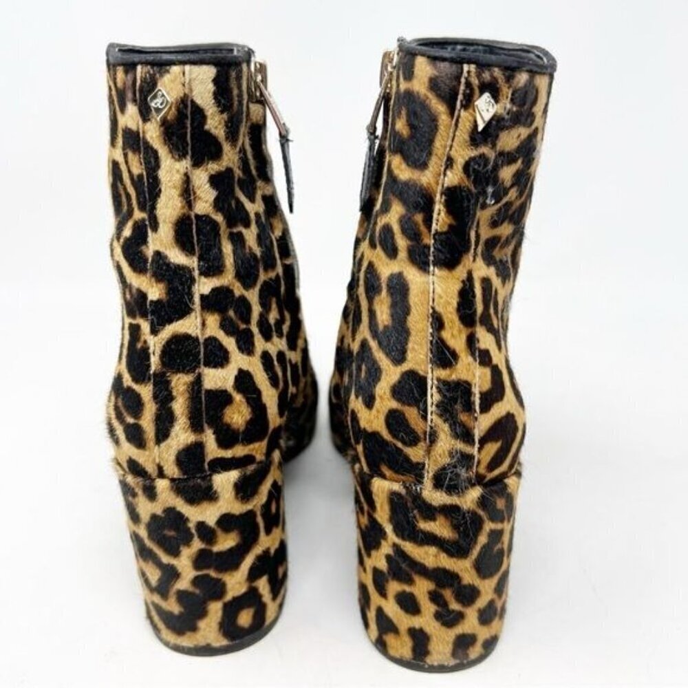 SAM EDELMAN BROWN BLACK FAUX FUR LEOPARD SIDE ZIP BOOTIES SZ 7 - Picture 4 of 12